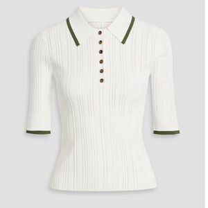 Veronica Beard White Ribbed Collared Shirt
